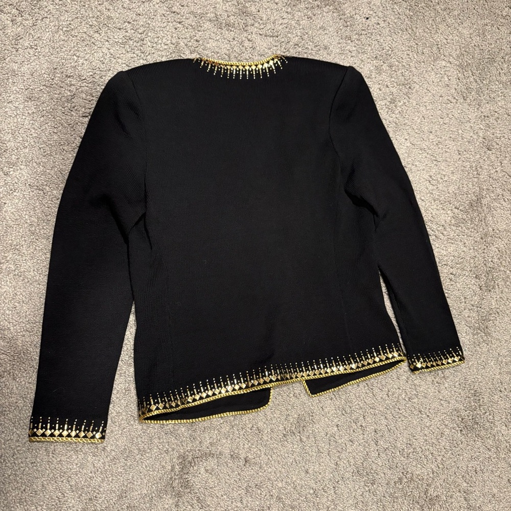 ST. JOHN Evening NEW Gold Studded Embellished Cardigan Sweater Jacket Size 8 - Picture 14 of 16